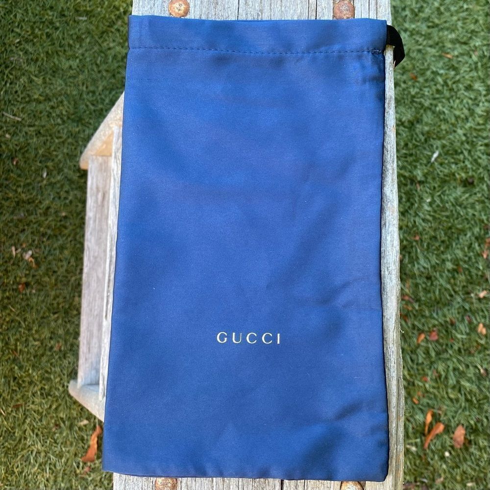 Gucci Blue Satiny Dust Bag Storage Cover. Pull Closure 8.5" X 5” EUC! Designer